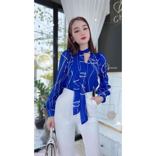 Áo sơ mi công sở nữ kiểu cổ thắt nơ nút bọc CHUU A9001.8175