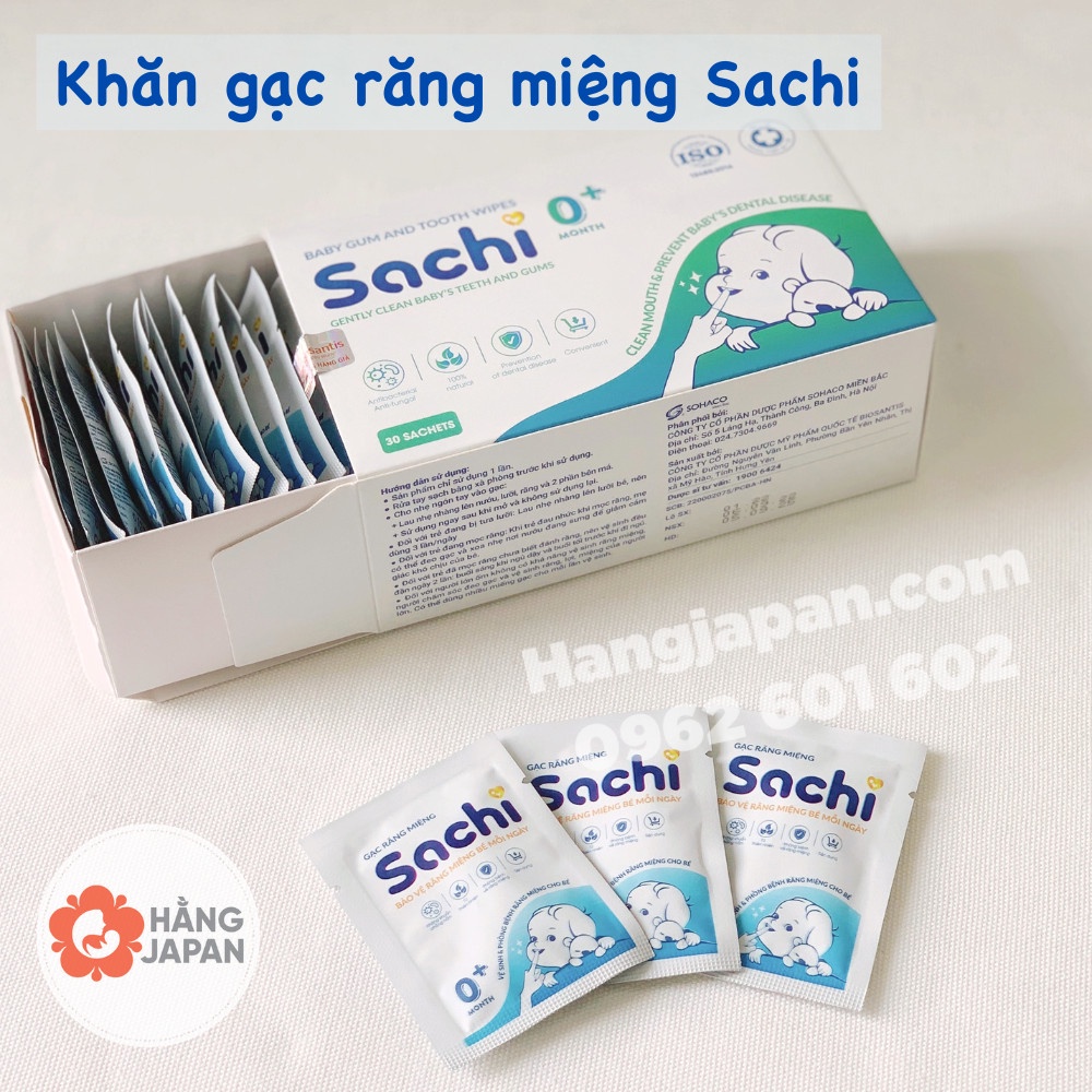 Gạc răng miệng Sachi - Rơ lưỡi, Vệ sinh răng miệng cho bé - Hộp 30 gói