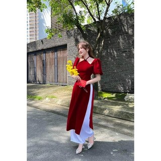 Áo dài đỏ cổ yếm - Chitchitstore