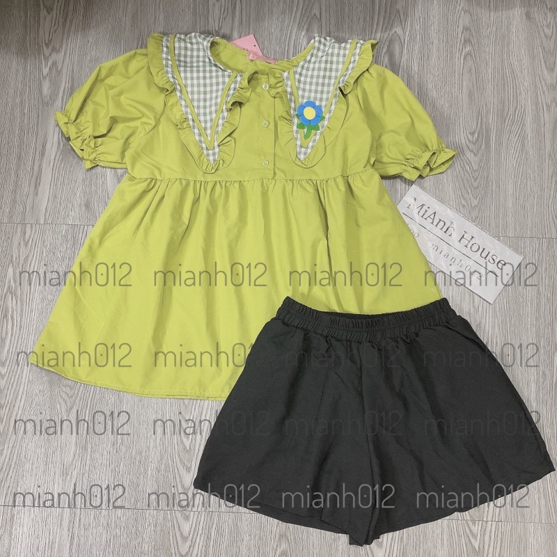 Set babydoll cổ nhọn caro siêu dễ thương