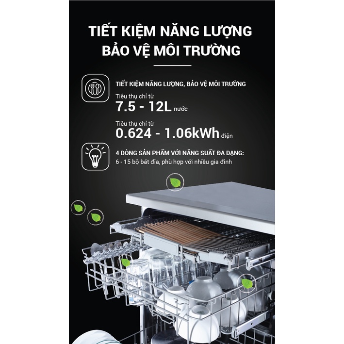 Miễn phí công lắp đặt - Máy rửa chén/ bát 15 bộ cao cấp Nagakawa NAG3601M15 - Bảo hành tại nhà 2 năm - Made in Malaysia