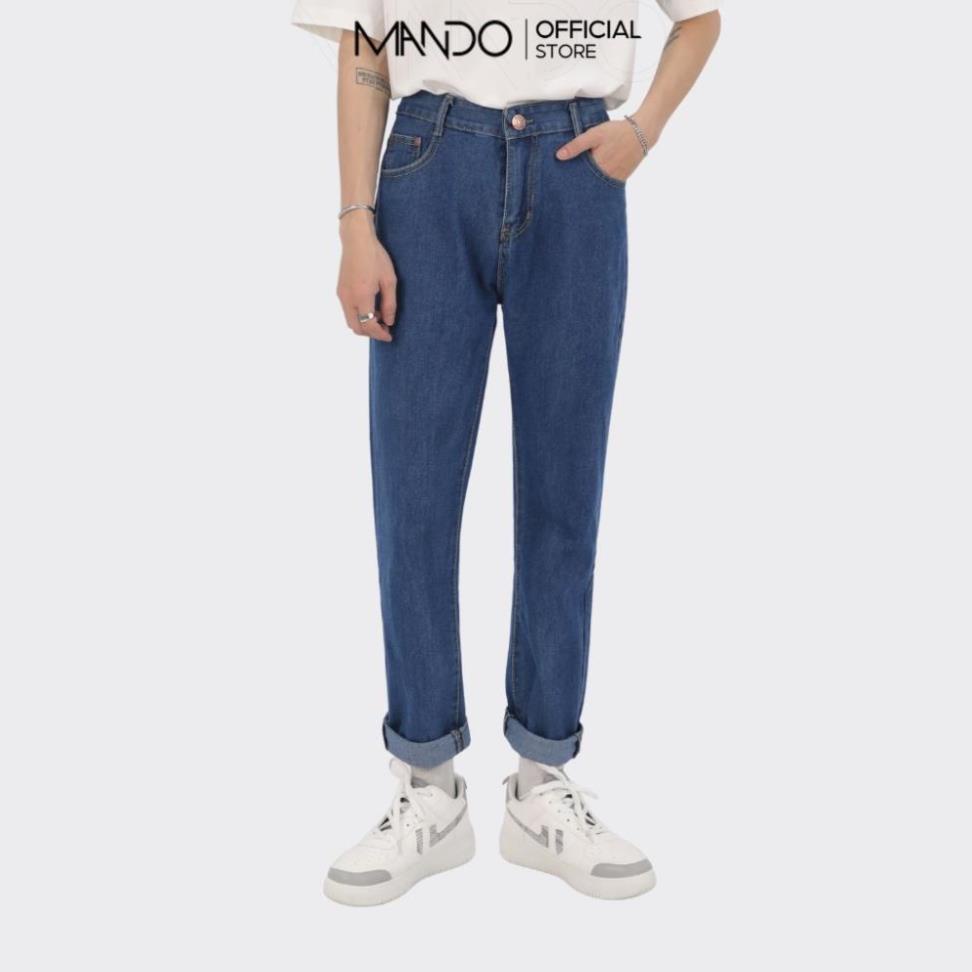 Quần Jean Nam Ống Rộng MANDO Xanh Đậm Thiết Kế Basic Phong Cách Unisex Trẻ Trung, Năng Động Dễ Phối Đồ QJ572 ❗ `