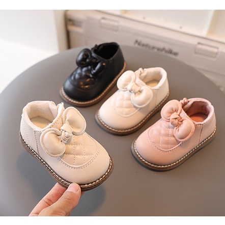 Sz16-20 Bốt Lót Lông Phối Nơ Khóa Dán Cho Bé Gái 0-2 tuổi K179