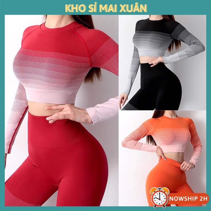 Đồ loang tập gym,yoga nữ quần dài chun mông Áo Croptop Tay Dài, Chất Dệt Kim Nâng Mông Kho Sỉ Mai Xuân