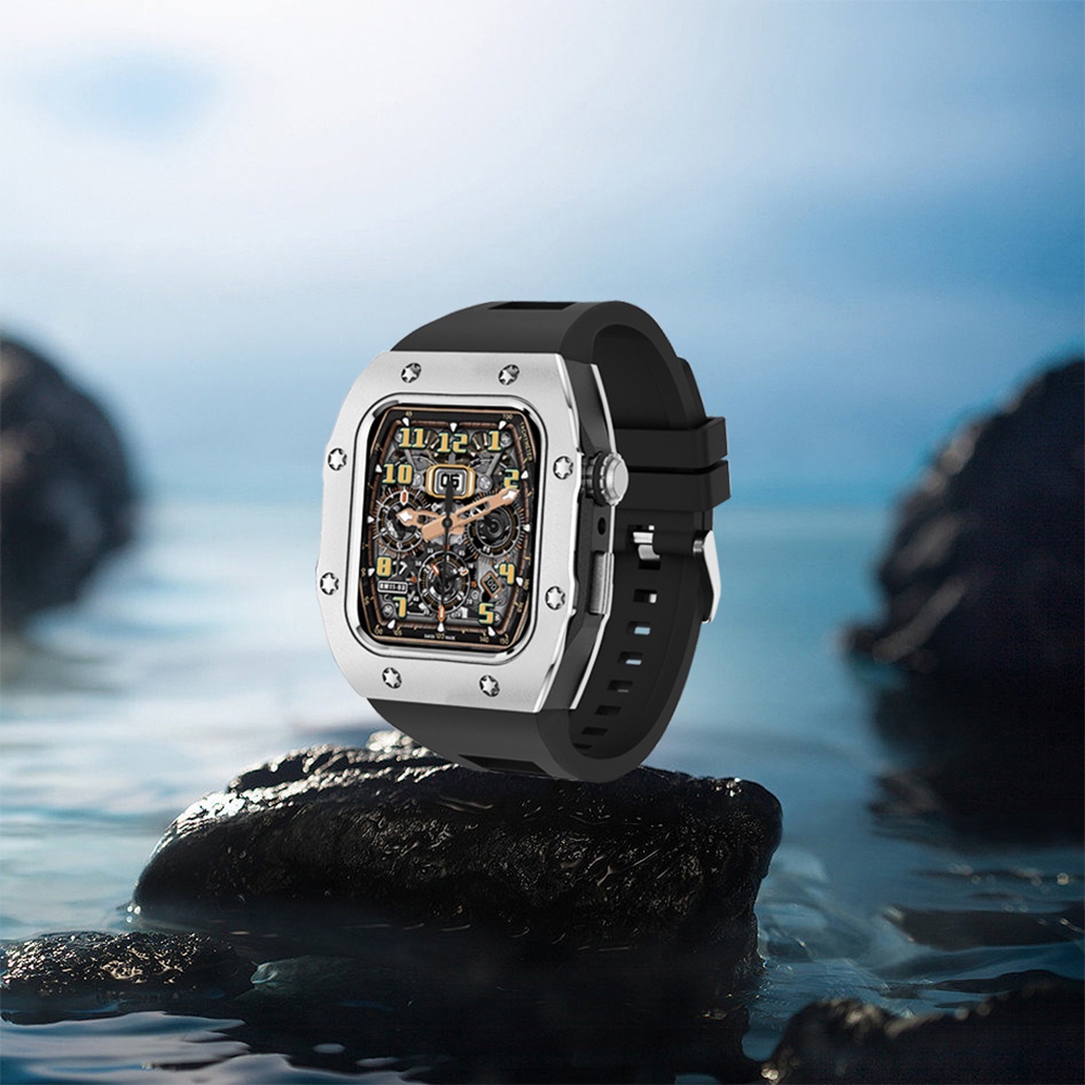 Dây Đeo Đồng Hồ Bằng Hợp Kim Và Silicone Cho apple watch series 8 7 6 SE 5 4 44mm 45mm