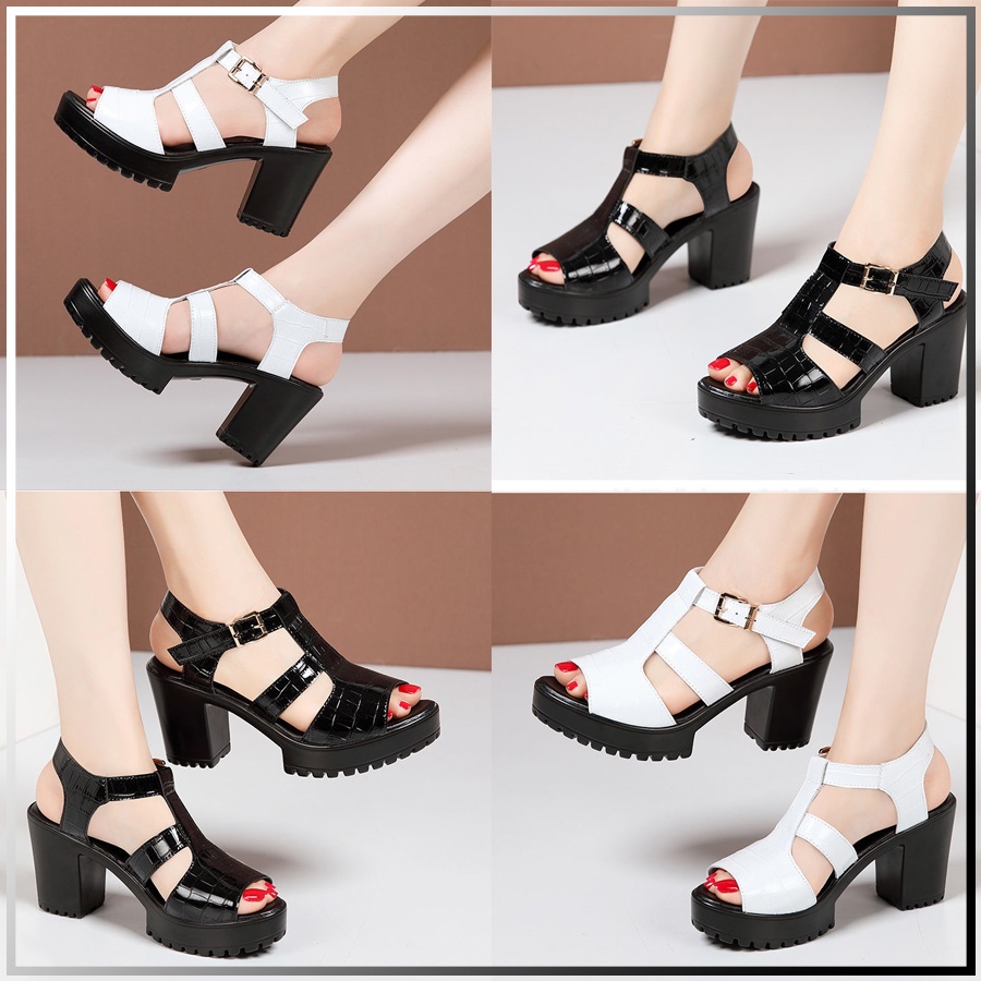 Giày Cao Gót Sandal Nữ Quai Hậu Gót Vuông Da Vân - CG961
