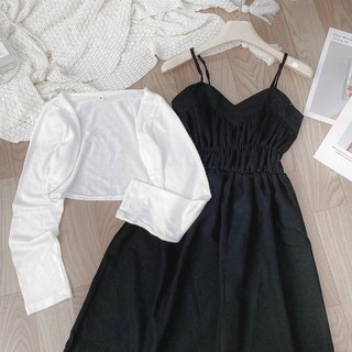 SET ĐẦM DÂY NHUNG + ÁO KHOÁC LEN