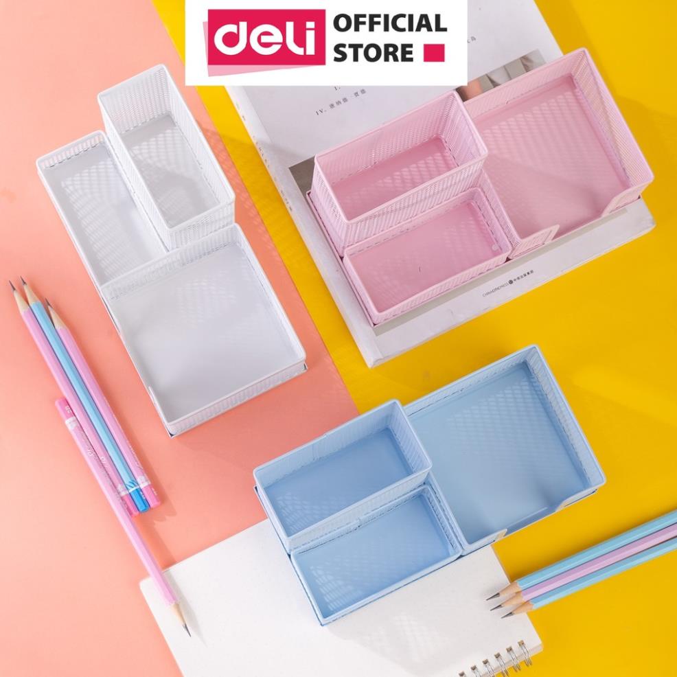 Khay bút để bàn Deli - Trắng, Hồng - 9154 .