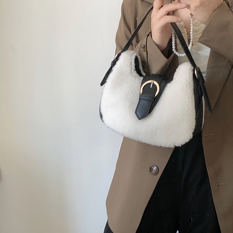 Túi Đeo Vai Bằng Len Cừu Có Khóa Nam Châm Phong Cách retro Cho Nữ