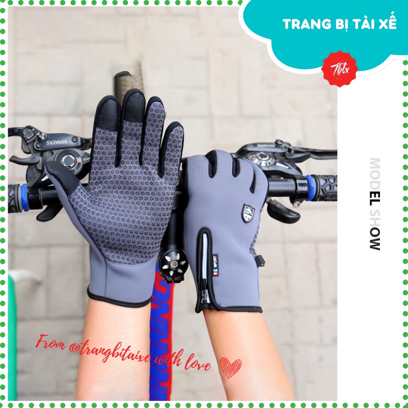 Găng tay giữ ấm mùa đông nam nữ đi xe máy có thể cảm ứng điện thoại chống nước họa tiết nút nguồn sang trọng- GTNGUON