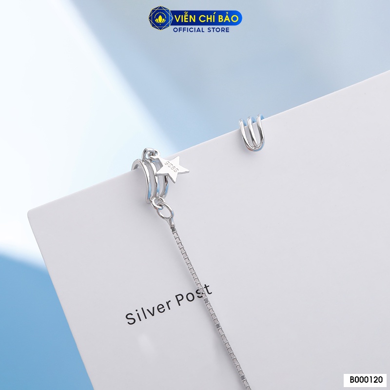 Bông tai bạc nữ kẹp sao dây dài ( bất đối xứng) chất liệu bạc 925 thời trang phụ kiện trang sức Viễn Chí Bảo B000120