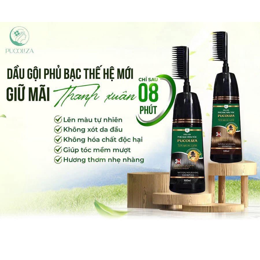 Dầu gội phủ bạc PUCOLIZA, HAMiKO mẫu mới 500ML- 3 Màu: Nâu hạt dẻ, Nâu đen, Đen