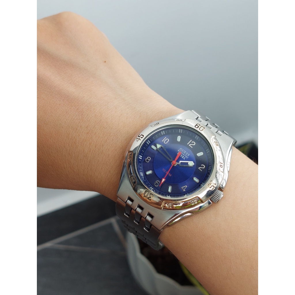 Đồng hồ nam Guess mặt xanh chạy pin hàng si