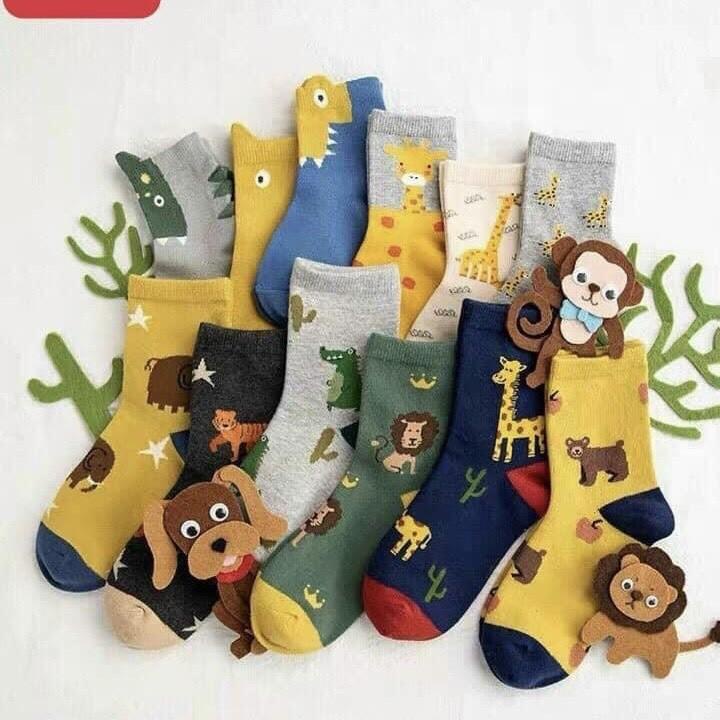 PVN54837 Set 10 đôi tất hình con vật ngộ nghĩnh cao cổ cho bé chất đẹp