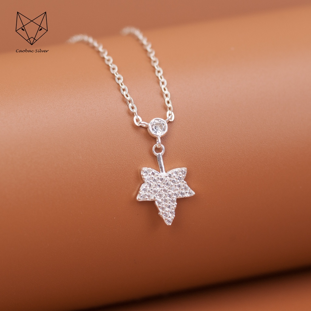 Dây Chuyền Bạc Ta Cao Cấp CaoBac Silver Lá Phong Đá Hoạ Tiết  Lấp Lánh Nhẹ Nhàng, Thanh Lịch Làm Quà Tặng Cho Bạn Gái