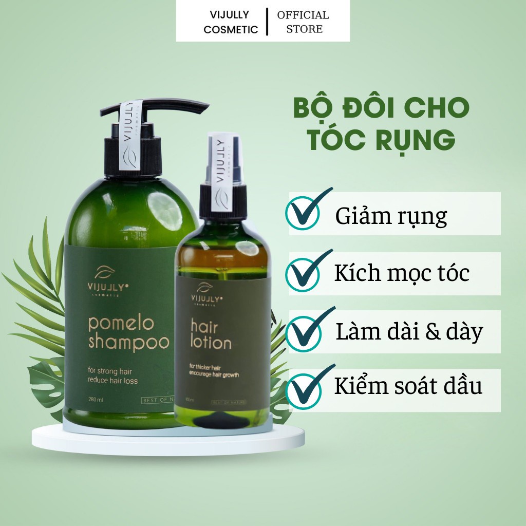 Set dầu gội đầu và xịt tóc vijuly, chiết xuất bưởi xanh, kích thích mọc tóc và phục hồi hư tổn