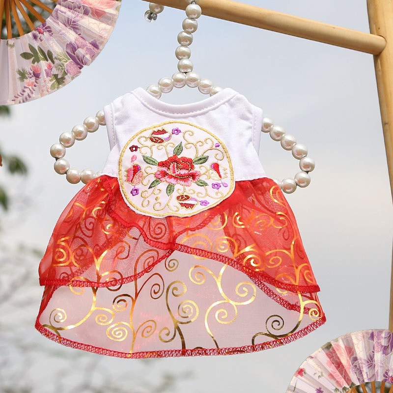 Đầm Cotton Thoáng Khí Thêu Họa Tiết Phong Cách Trung Hoa Thời Trang Xuân Hè Cho Thú Cưng