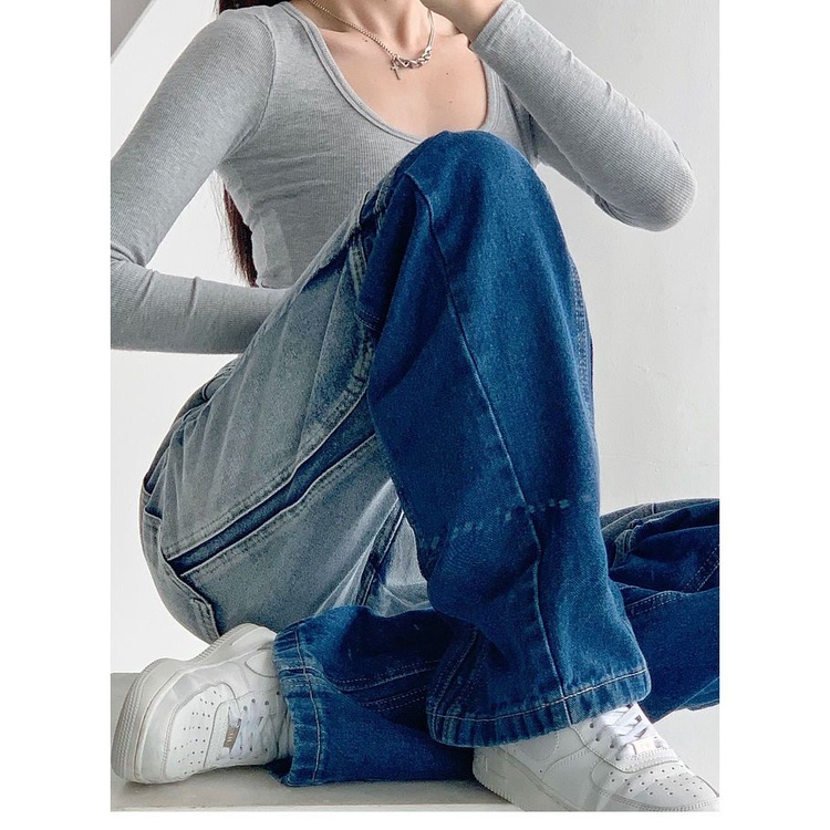 Quần jean dài ống rộng thiết kế màu gradient phong cách âu mỹ cá tính thời trang cho nữ có size lớn