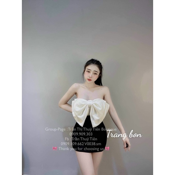 SET ÁO ỐNG ĐÍNH NƠ TO PHỐI CHÂN VÁY NHUNG ÔM
