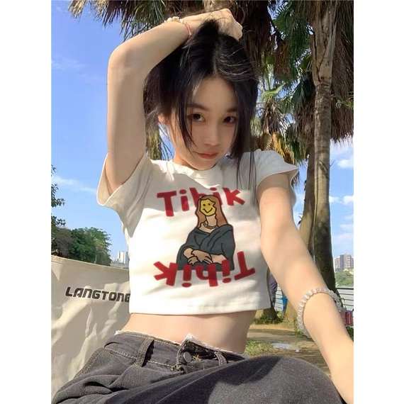 Áo Thun Crop Top Nữ Tay Ngắn In Hoạt Hình Chất Liệu Cotton Mềm Mại Thời Trang 2023