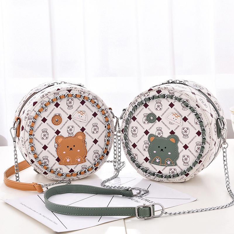 Túi đeo chéo IELGY hình tròn nhỏ xinh phong cách Hàn Quốc thời trang cho nữ