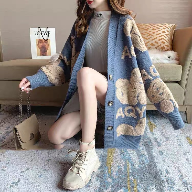 Áo khoác len cardigan Gấu AQY nữ form rộng bigsize dáng dài dày dặn phong cách Ulzzang Hàn Quốc trẻ trung sang chảnh