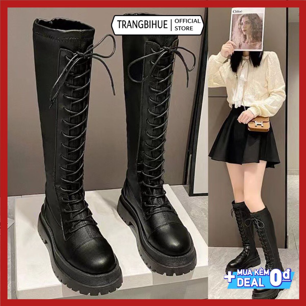Giày Boot Nữ Cổ Cao CB01 Boot Chiến Binh Đế Cao 5.5Cm Giá Rẻ Ulzzang Cá Tính (Bốt) TRANGBIHUE