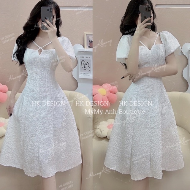Đầm thiết kế dự tiệc váy cổ yếm hàng Quảng Châu cao cấp chuẩn form mẫu mặc xinh (Kèm ảnh thật, video)