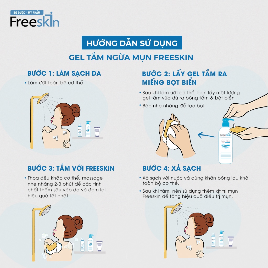 Gel tắm ngừa mụn Novocare - Freeskin ngăn ngừa viêm nang lông loại bỏ yếu tố gây ra mụn viêm, dùng cho da nhạy cảm 250ml