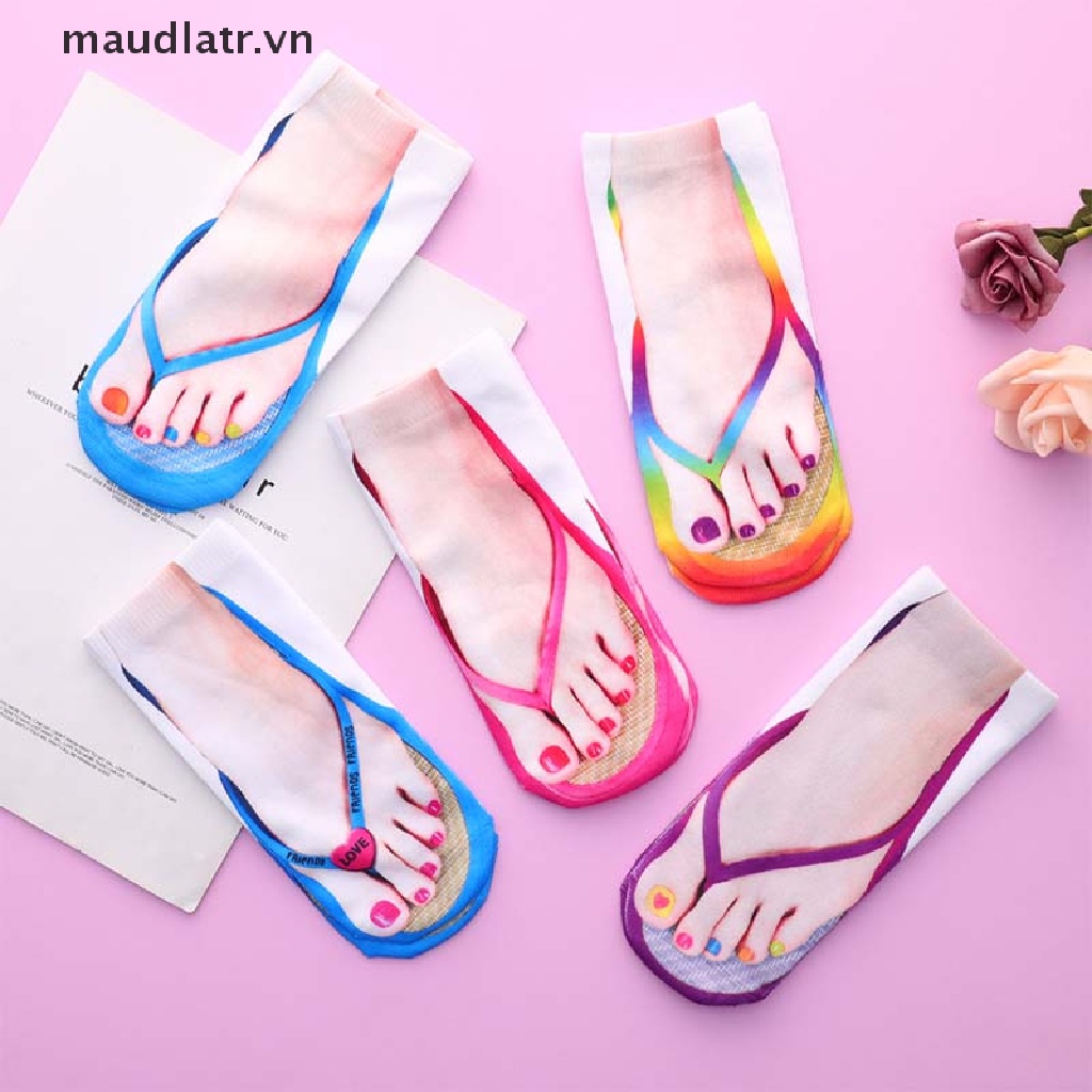 Vớ Cotton Cổ Thấp In Hình Bàn Chân 3D Dễ Thương Cho Nữ