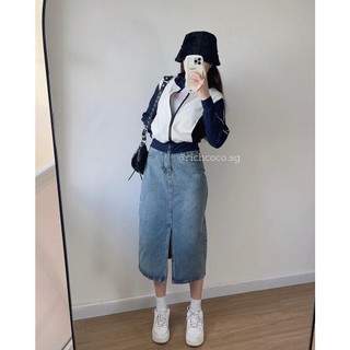 Áo khoác cardigan raglan trắng xanh navy