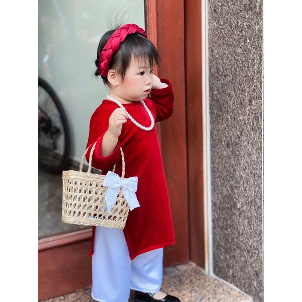 Áo dài nhung bé gái - hàng nhà may,