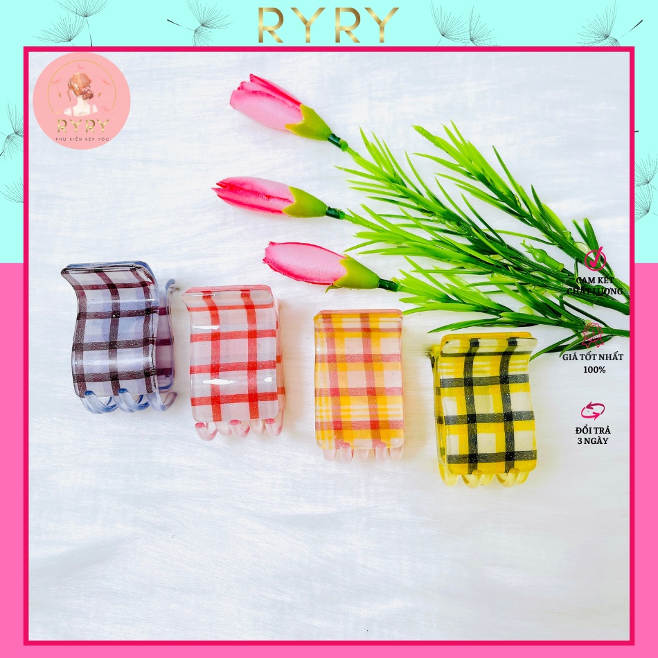 Kẹp Càng Cua 2 Da Sọc Caro Sang Chảnh Hàn Quốc Cho Nữ