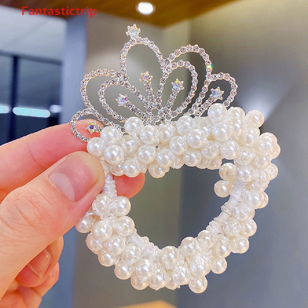 Dây Cột Tóc Cao Su Hình Vương Miện Đính Hạt Phong Cách Hàn Quốc Mới Cho Bé Gái