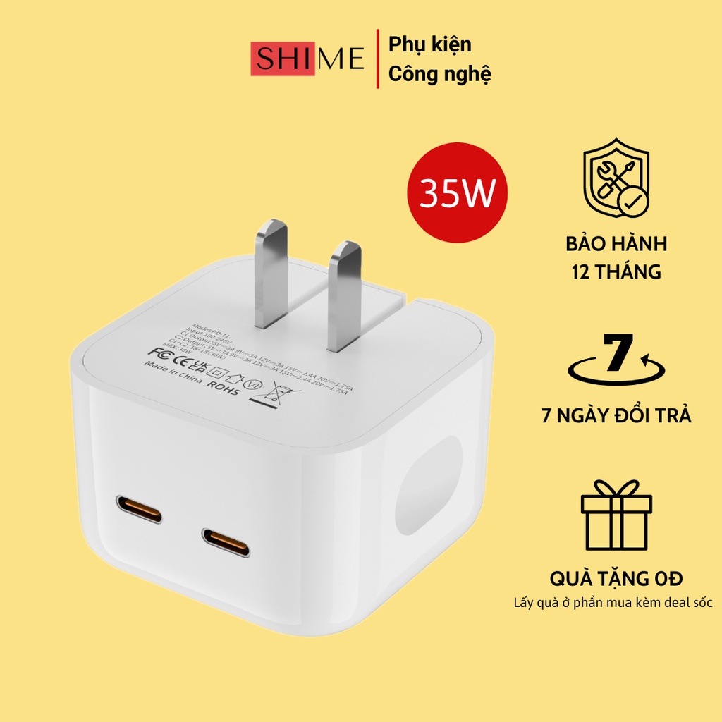 Củ sạc nhanh 35W, 2 cổng Type-C