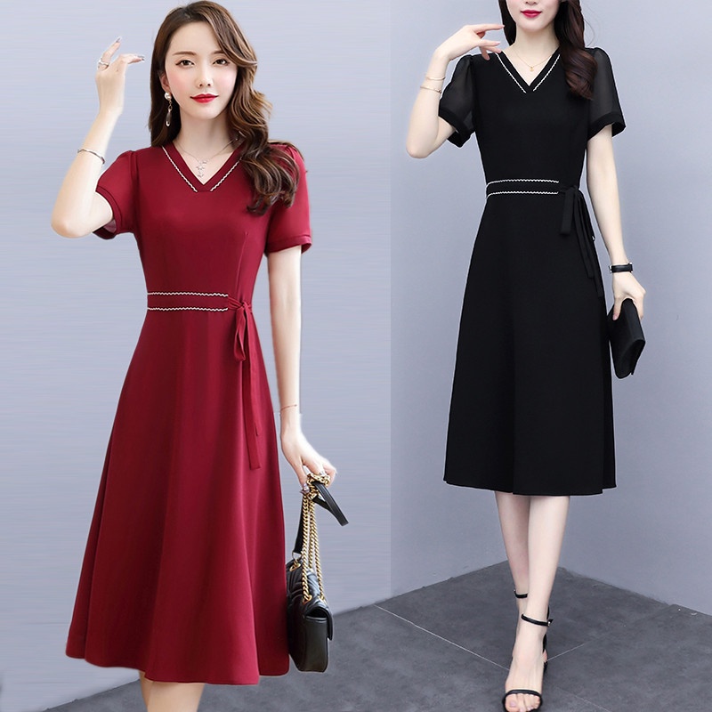 Đầm trung niên dành tặng mẹ dự tiệc sang trọng, thiết kế dáng xoè che khuyết điểm, vải co giãn - LẺ SIZE