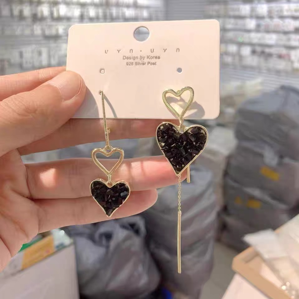 Bông Tai Mạ Bạc 925 Hình Trái Tim Đính Đá Zircon Phong Cách Hàn Quốc Sang Trọng Cho Nữ