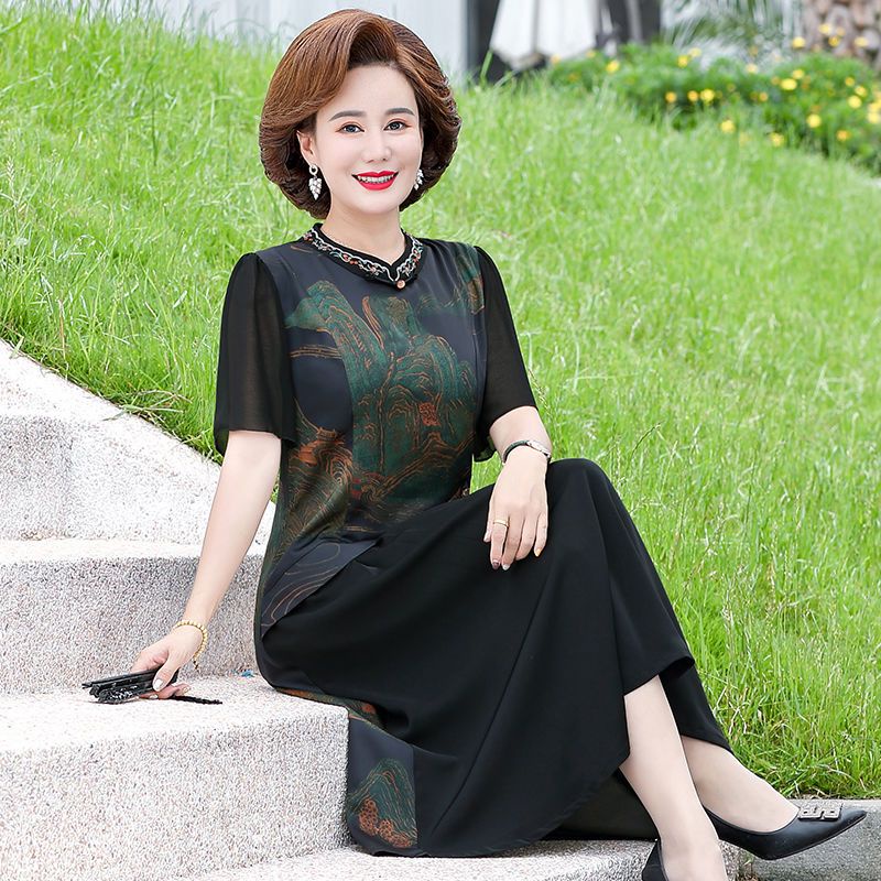 Đầm Sườn Xám Cách Tân Tay Ngắn Thời Trang Mùa Hè 2022 Cho Phụ Nữ Trung Niên