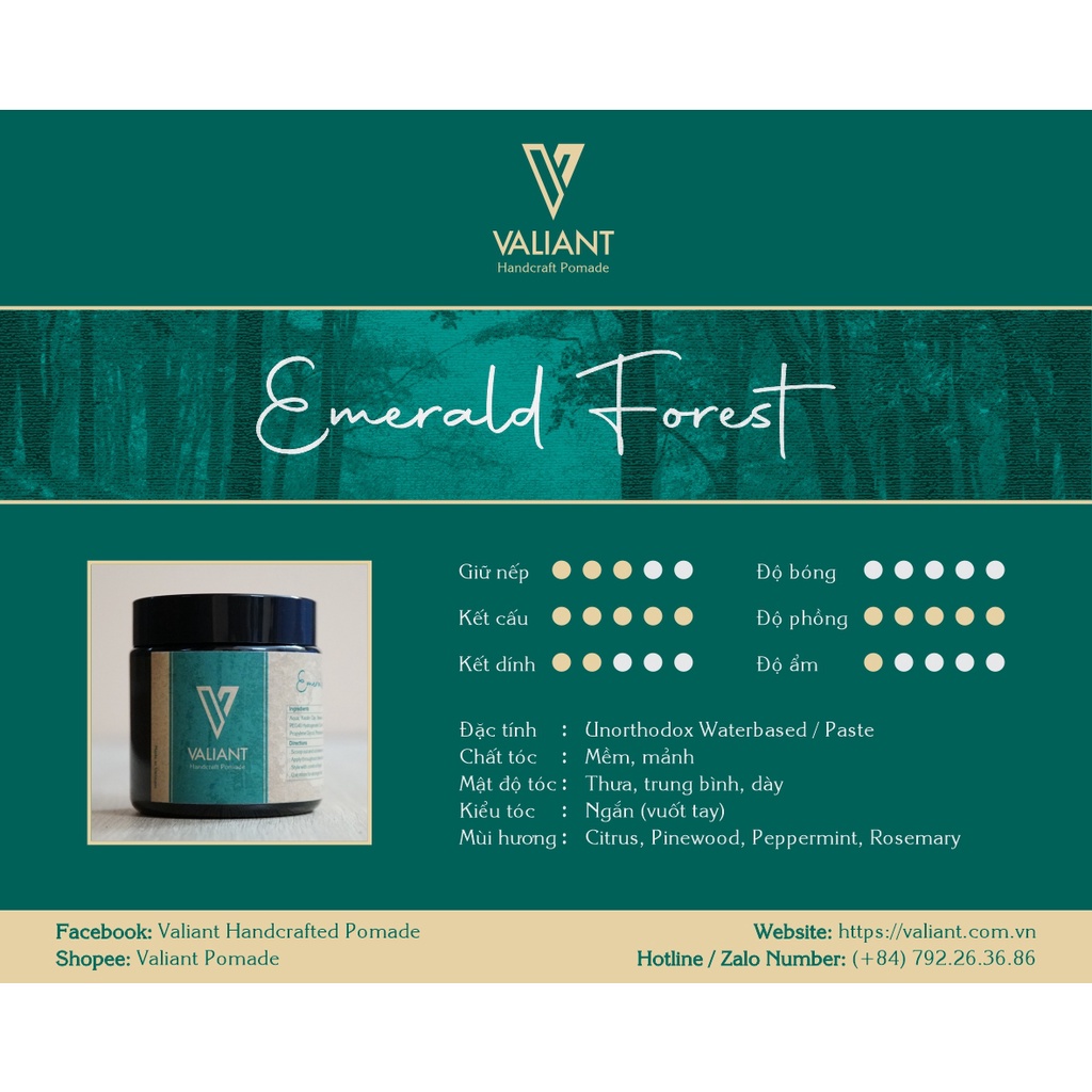 Sáp vuốt tóc Valiant - Emerald Forest - Matte Paste - 113g
