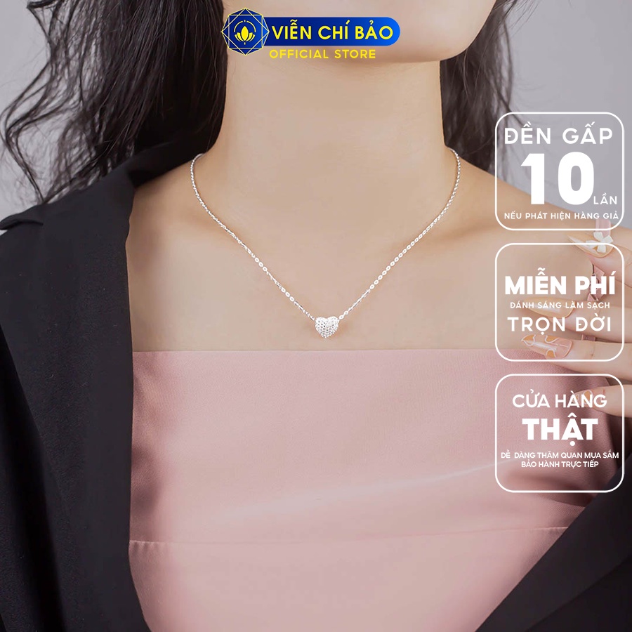 Dây chuyền bạc nữ mặt Trái tim đính đá bạc 925 thời trang phụ kiện trang sức nữ thương hiệu Viễn Chí Bảo D400648
