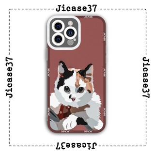 Ốp lưng iphone và samsung xiaomi oppo cạnh vuông Jicase Mèo nền nâu 