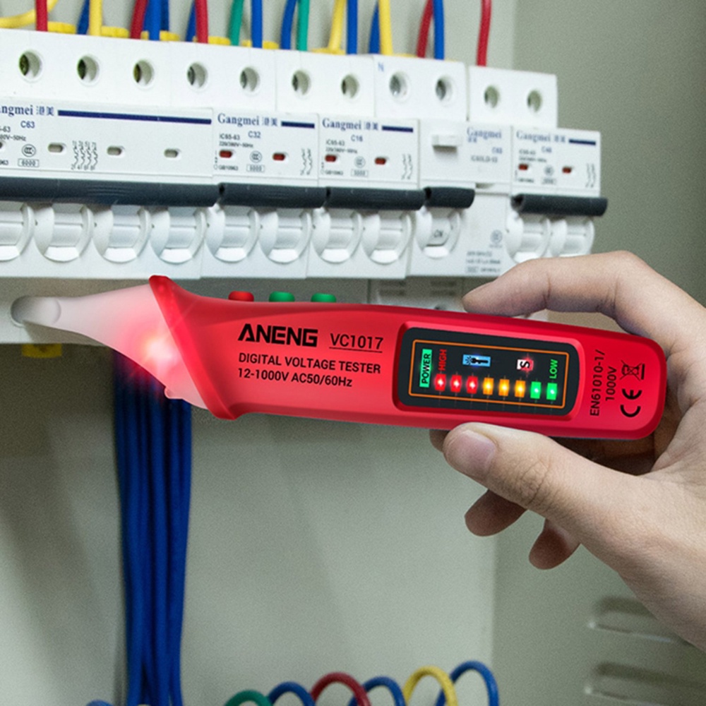 Vôn kế điện tử ZIQQUCU ANENG không tiếp xúc NCV có đèn LED 3 màu VC1017 12-1000V AC50 / 60HZ