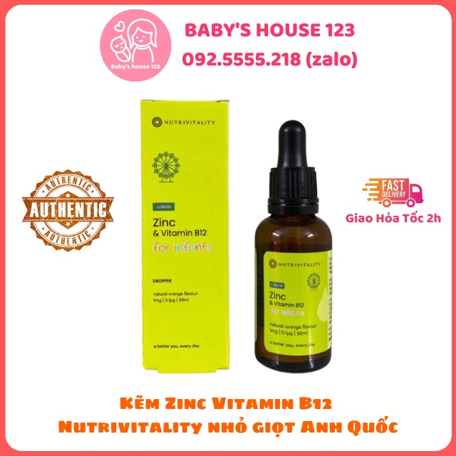 Kẽm Zinc Vitamin B12 Nutrivitality Cho Bé Dạng Nhỏ Giọt Của Anh Quốc - Chai 30ml