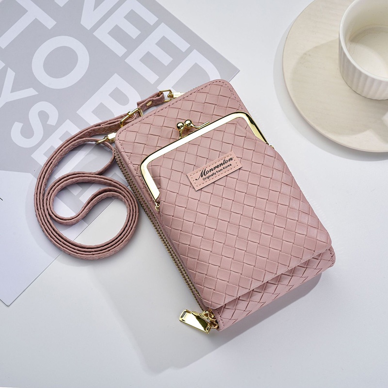 IELGY Túi Đựng Điện Thoại Đeo Chéo Có Khóa Kéo Đôi Phong Cách Hàn Quốc