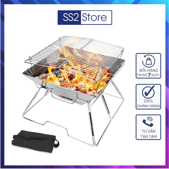 [Freeship Extra] Bếp vỉ nướng than hoa du lịch gấp gọn Inox