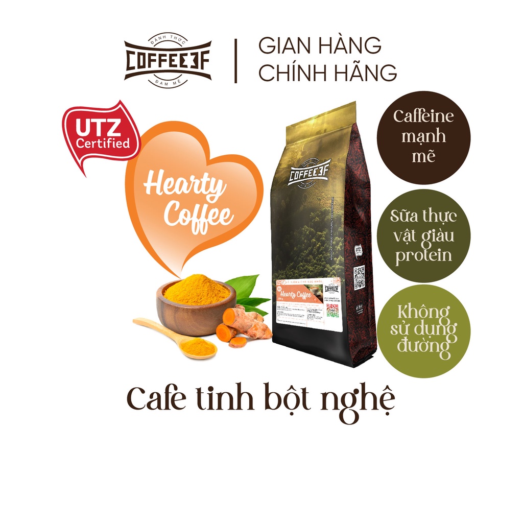 Cà phê hòa tan tinh bột nghệ chăm sóc sức khoẻ Hearty Coffee - Coffee 3F (túi 500g - 200g)