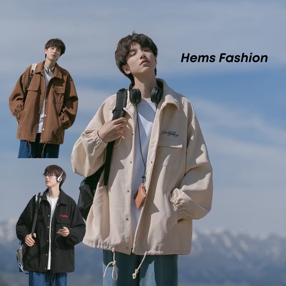 Áo khoác sơ mi jacket cổ bẻ cúc bấm form rộng hình thêu hem