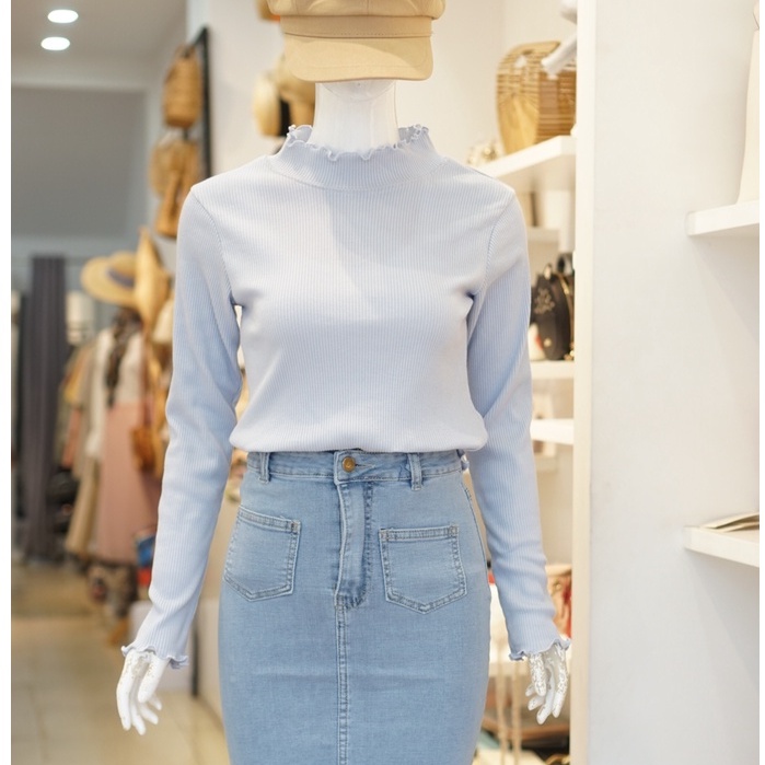 Áo len nữ tay dài cổ cao bèo NEONVN, chất gân len, phom ôm, giữ ấm nhẹ siêu xinh