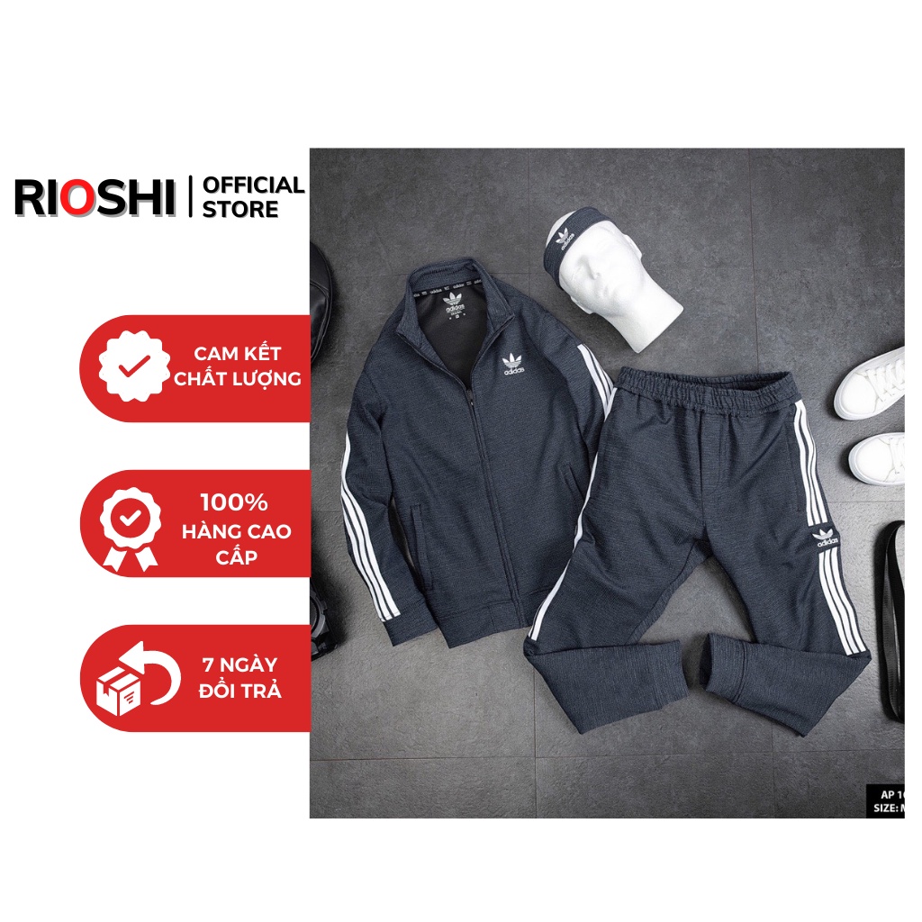 Bộ quần áo nỉ nam adidas cổ bẻ chất liệu ấm áp Hàng cao cấp Rioshi ro10112 Set đồ bộ nam đẳng cấp 2022