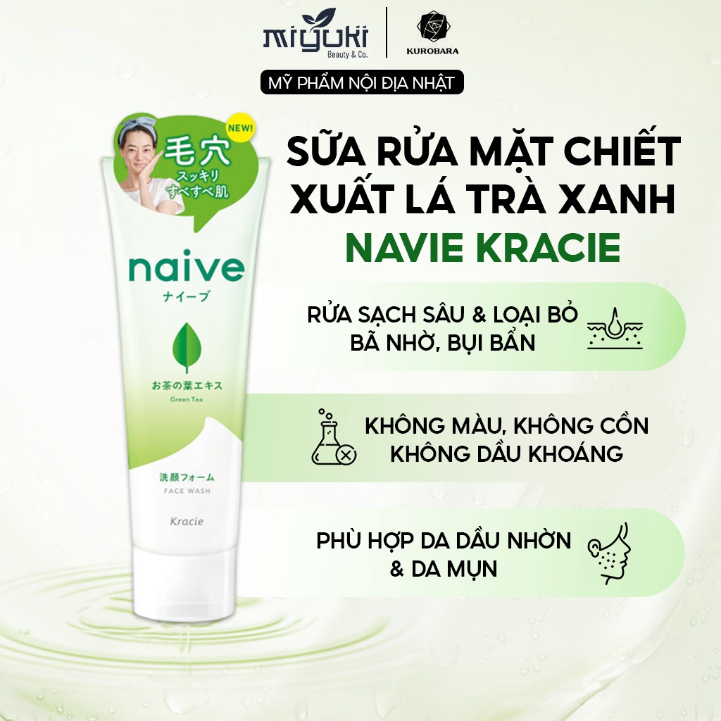 Sữa Rửa Mặt Naive Chiết Xuất Lá Trà Xanh- Sạch sâu và dưỡng ẩm 130gr